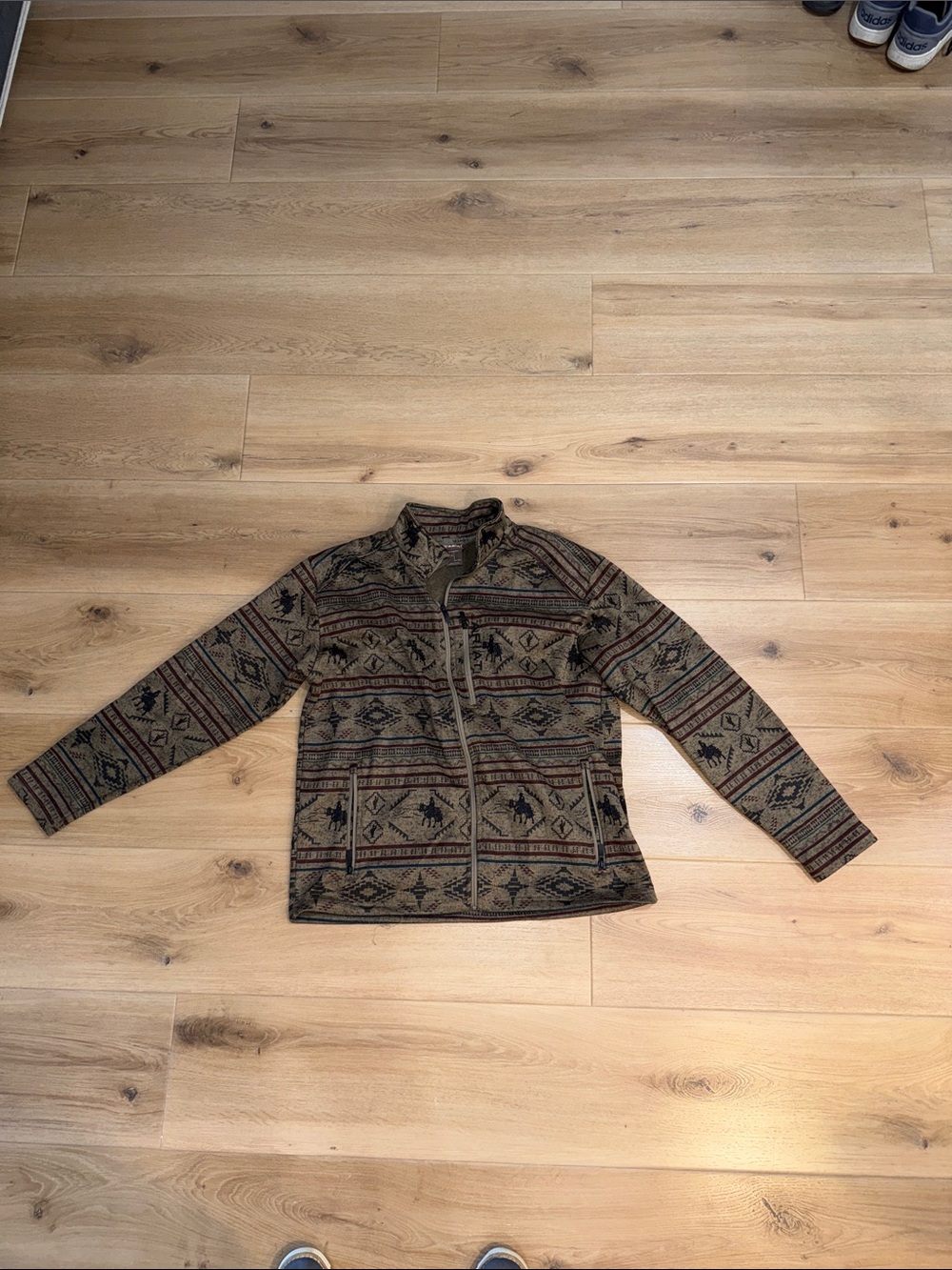 Ariat Cowboy Printed Men's Patterned Zip-Up Sweater Jacket - Olive Brown